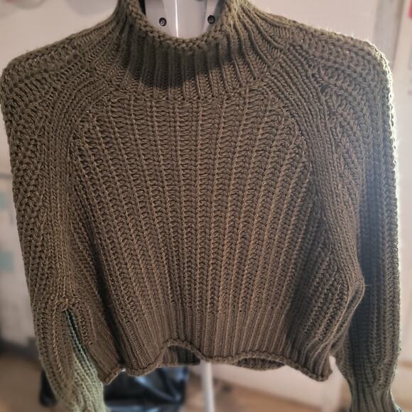 H&M Small Olive Green Chunky Knit High Neck Sweater Jumper Wool mix - Picture 1 of 7